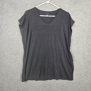 Eileen Fisher Women's V-neck Charcoal Gray Short Sleeve Tee Size PM